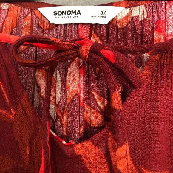 Sonoma Maxi Dress Plus Size 3XL Red Burgundy Floral Tiered Full Skirt - Picture 4 of 10